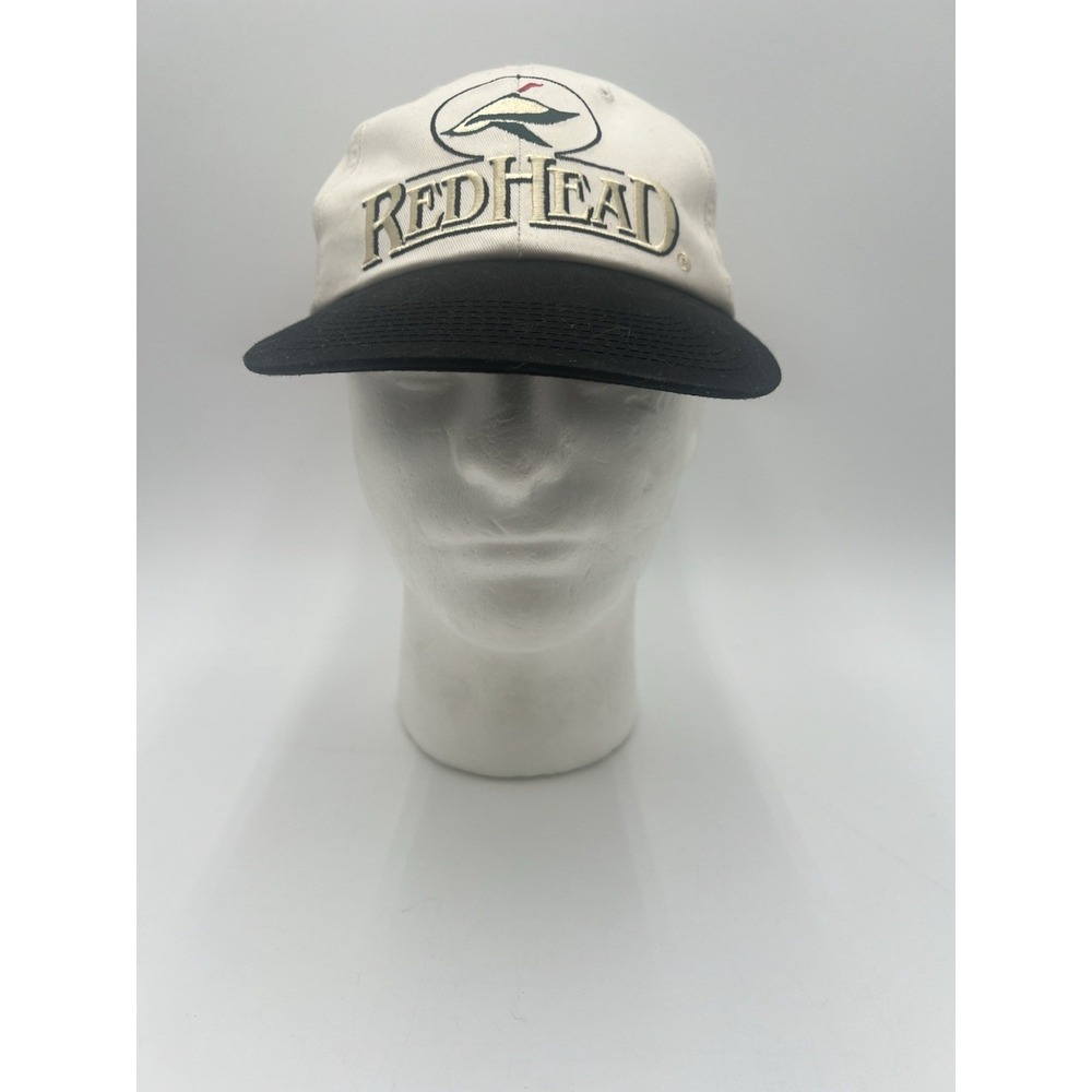 Vintage RedHead Bass Pro Snapback Hat Cap White Black Fishing Logo OSFA STAIN